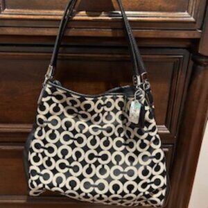 Coach Phoebe Shoulder Bag – Op Art Sateen – Black/Plum – Great Condition